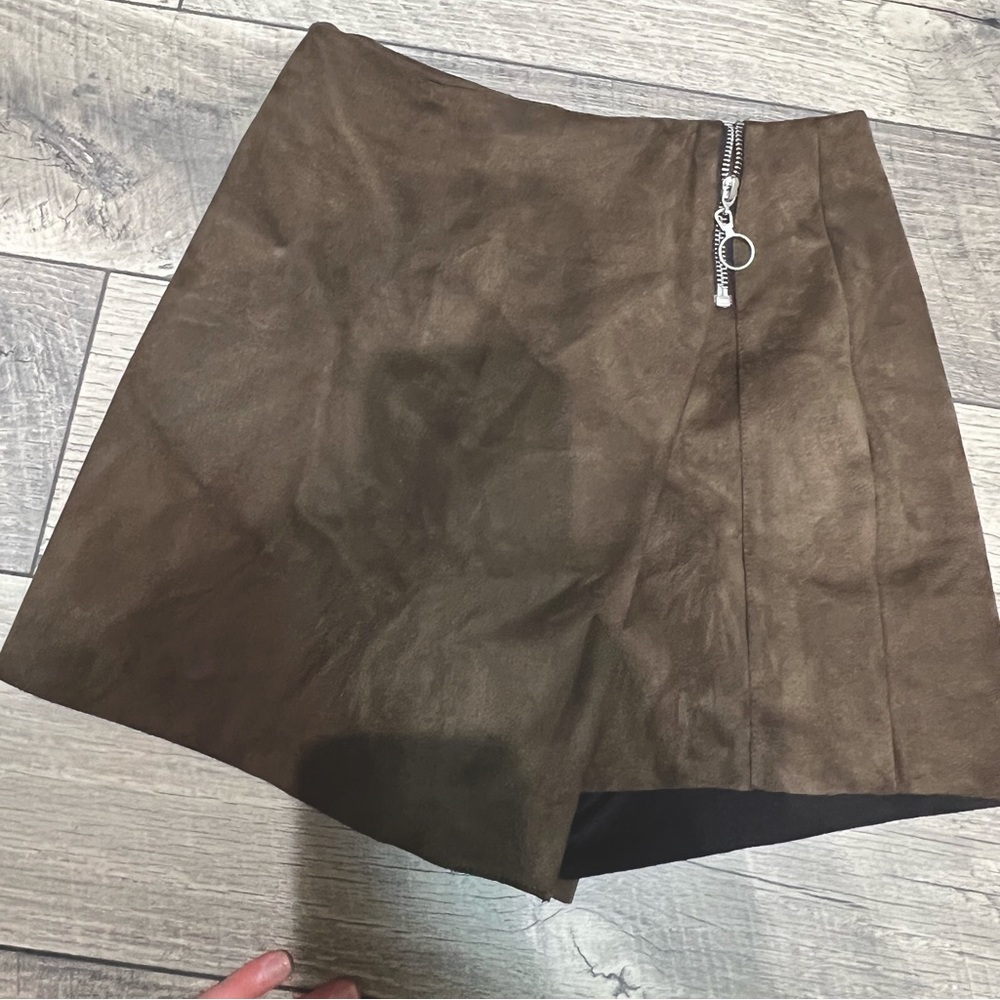 Zara Skirt shirt zip suede dark green new without tags
